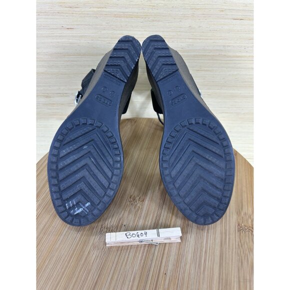 Crocs Leigh II Black Ankle Strap Wedge Sandals Womens Size 7 - Picture 6 of 7